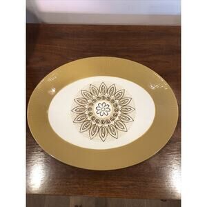 Vintage Homer Laughlin Malibu Oval Serving Platter Gold Rim Flowers